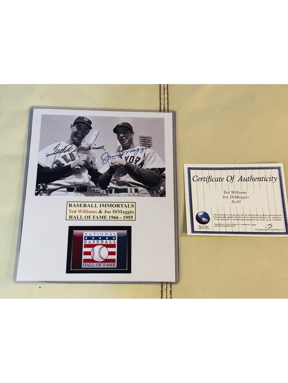 * KILLER * TED WILLIAMS & JOE DIMAGGIO AUTOGRAPHED PHOTO - Framed w/ COA